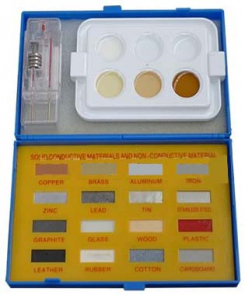 Ierīce cietu un šķidru materiālu vadītspējas demonstrēšanai