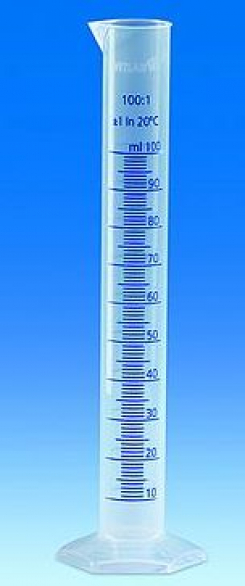 Mērcilindrs PP, ar zil. Ied. DIN 12681 / ISO 6706.